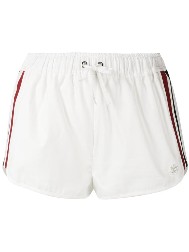 Moncler Gamme Rouge Drawstring Stripe Panel Shorts, Women's, Size: 42, White, Silk/cotton