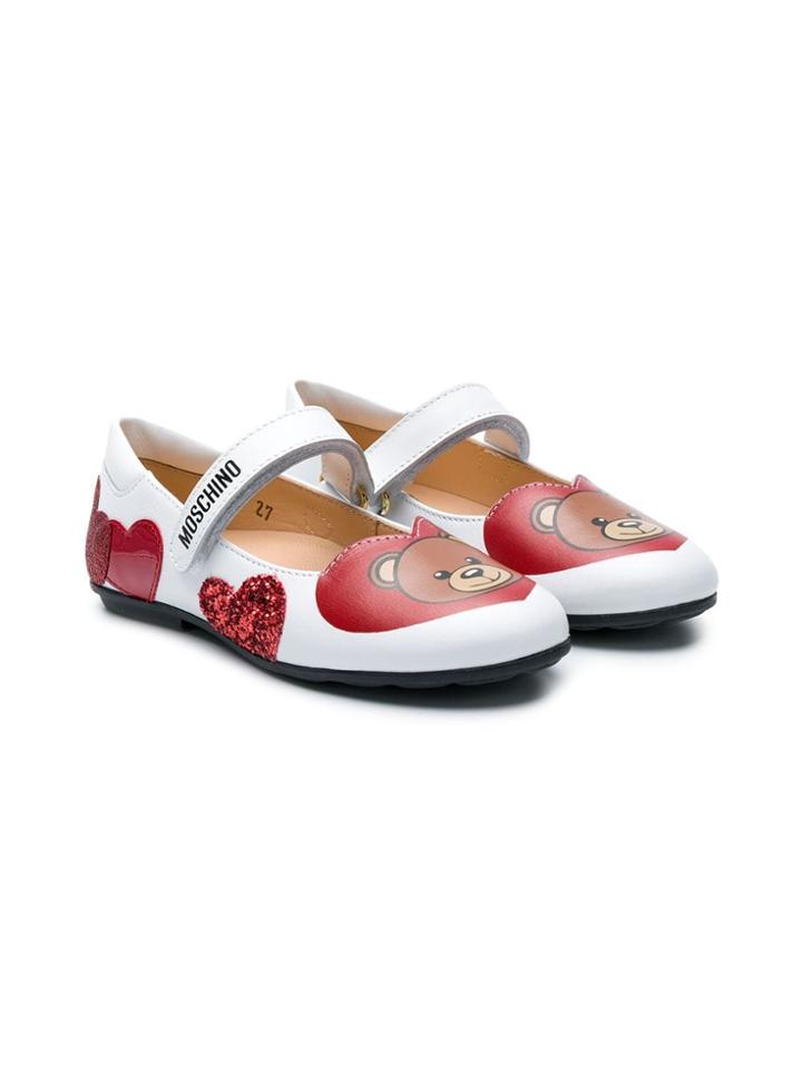 Moschino Kids Logo Print Ballerinas - White