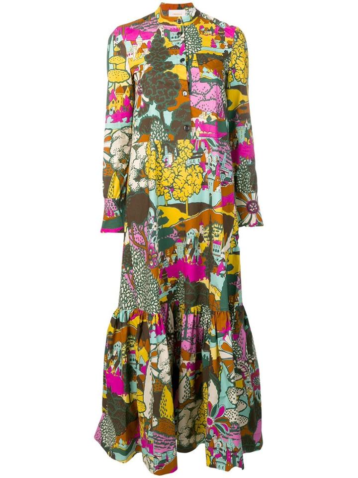 La Doublej Printed Maxi Shirt Dress - Green