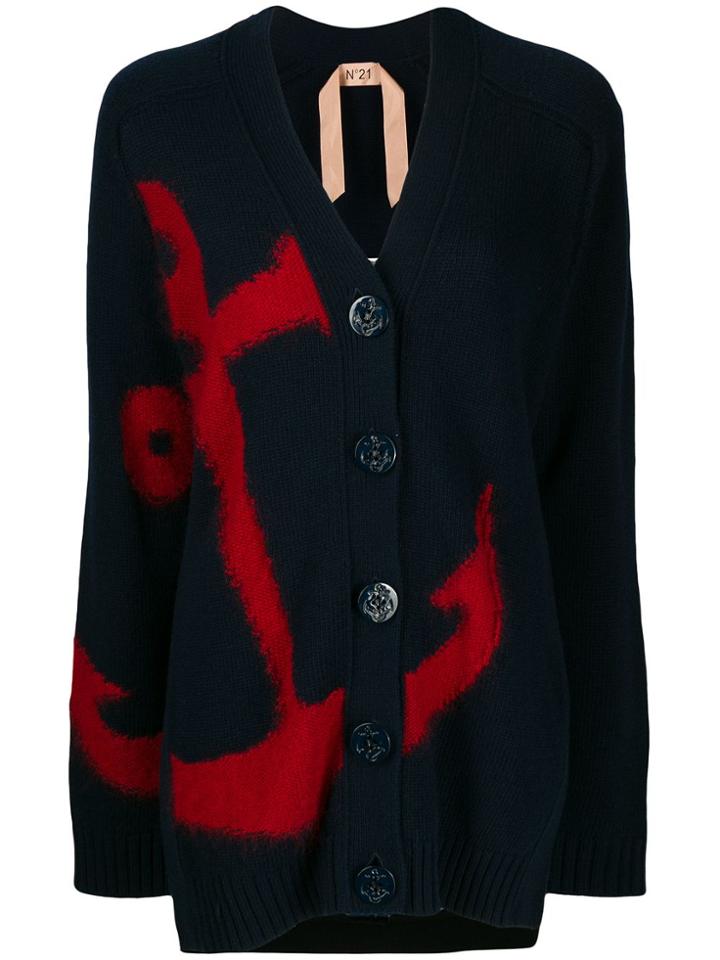 Nº21 Anchor Intarsia Knit Cardigan - Blue