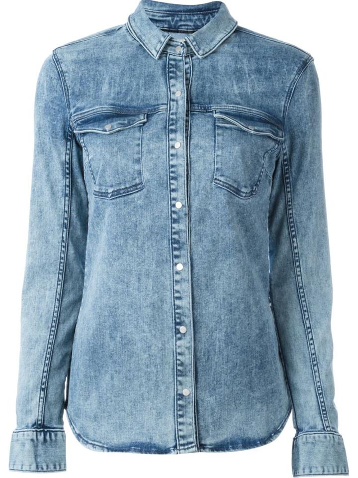 Calvin Klein Jeans Snap Fastening Denim Shirt, Women's, Size: M, Blue, Cotton/polyester/spandex/elastane
