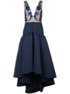 Marchesa Notte - Floral Embroidery & Applique Dress - Women - Polyester - 0, Blue, Polyester