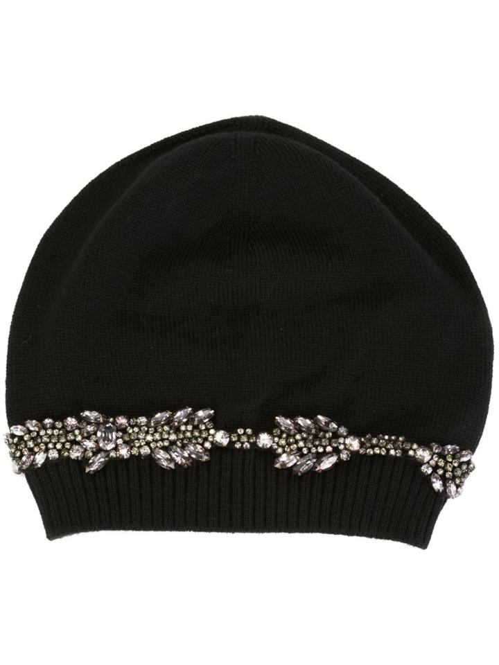 No21 Embellished Beanie, Women's, Black, Pvc/virgin Wool/metal/glass