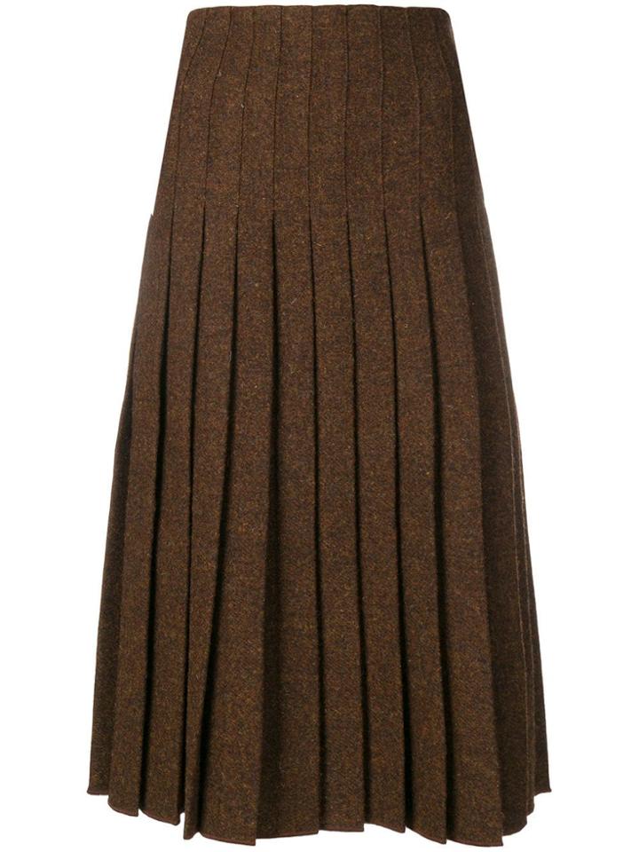 Pringle Of Scotland Pleated Tweed Skirt - Brown