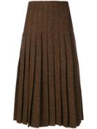 Pringle Of Scotland Pleated Tweed Skirt - Brown
