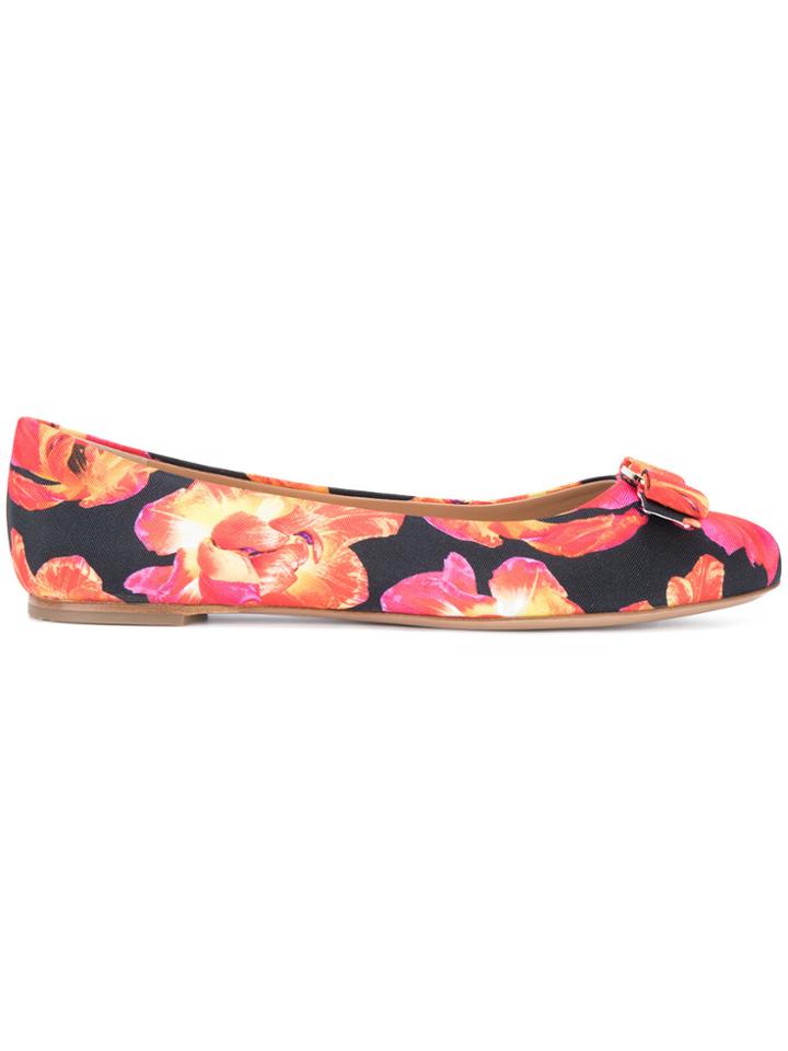 Salvatore Ferragamo Vara Floral Print Ballerina Shoes - Pink & Purple