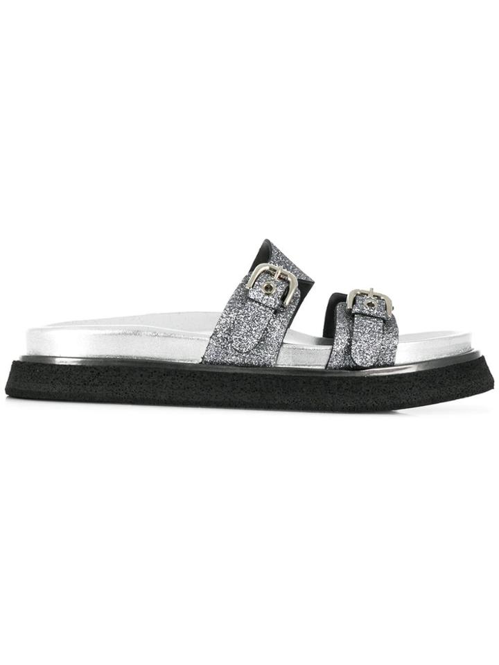 Premiata Metallic Buckle Sliders - Silver