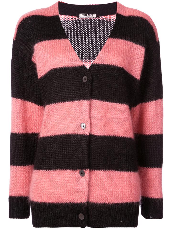 Miu Miu Striped V-neck Cardigan - Pink & Purple