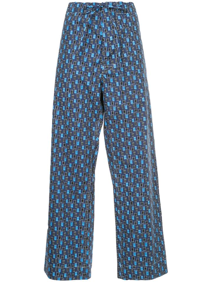 Marni Square Print Drawstring Trousers - Blue