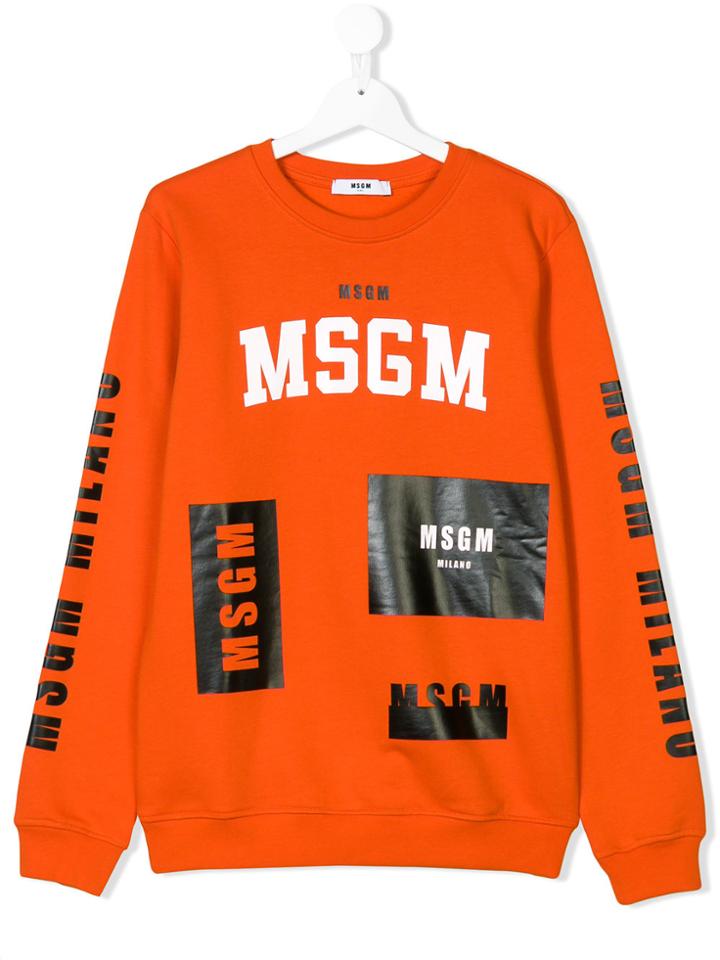 Msgm Kids Logo Tape Print Sweatshirt - Yellow & Orange