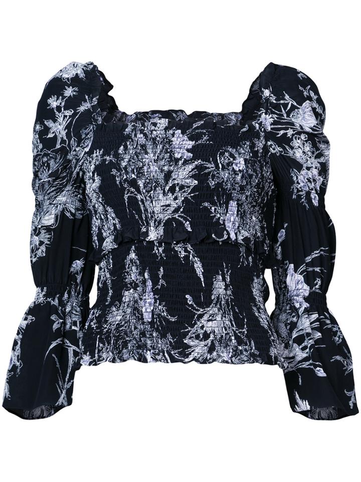 Cinq A Sept Printed Ruched Blouse - Blue