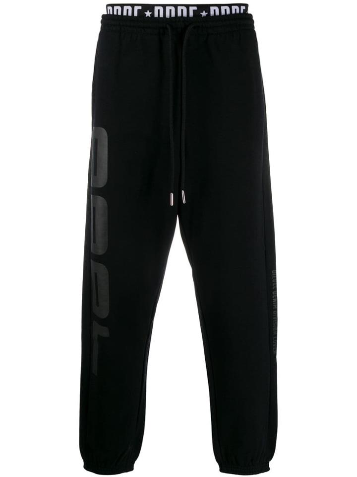 Diesel Printed Cotton Fleece Track Pants - Black