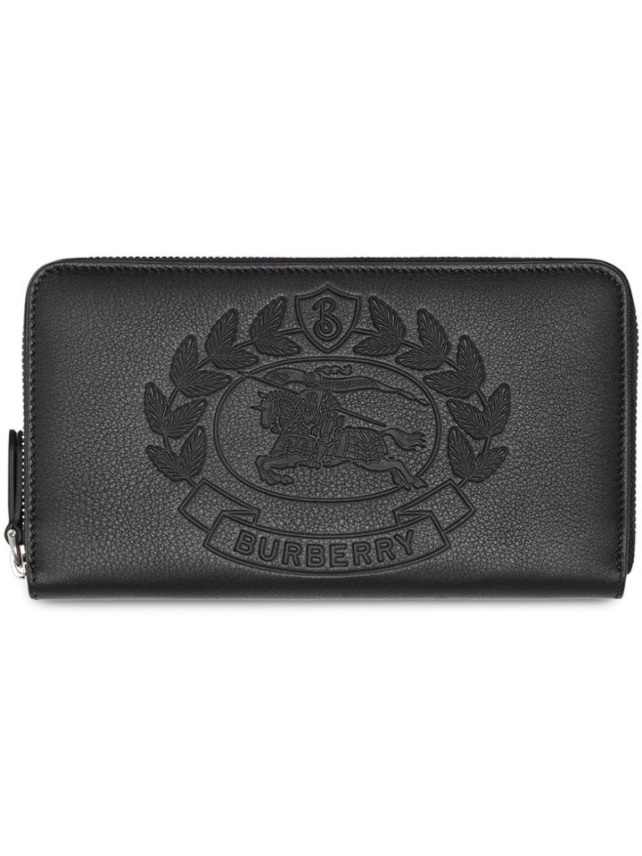 Burberry Embossed Crest Leather Ziparound Wallet - Black