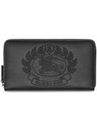 Burberry Embossed Crest Leather Ziparound Wallet - Black