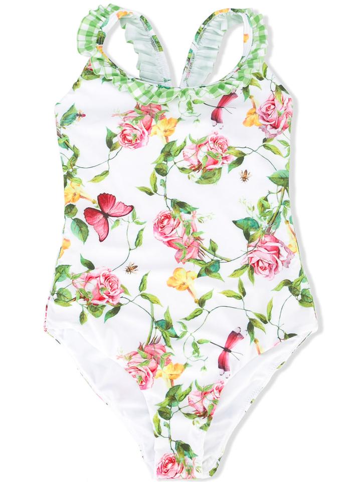Monnalisa Floral Swimsuit, Girl's, Size: 9 Yrs, White