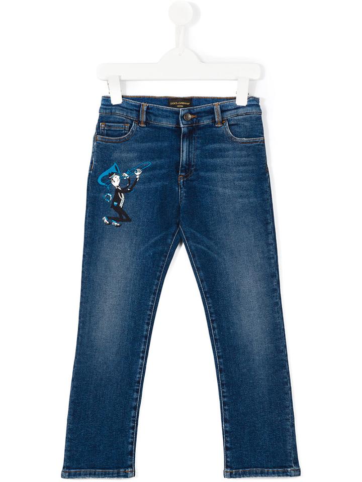 Dolce & Gabbana Kids Jazz Embroidered Jeans, Boy's, Size: 10 Yrs, Blue