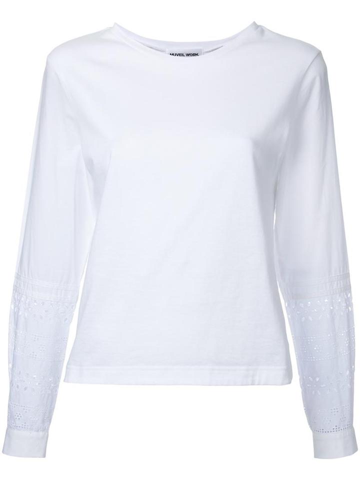 Muveil Broderie Anglaise Sleeve Sweatshirt, Women's, Size: 36, White, Cotton