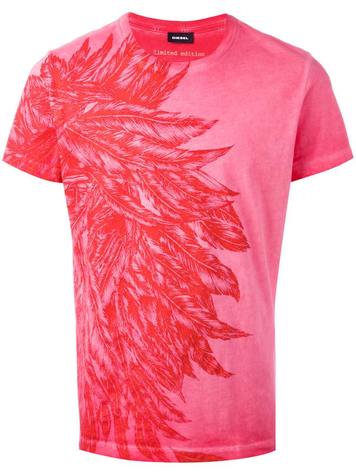 Diesel Feathers Print T-shirt, Men's, Size: Large, Red, Cotton