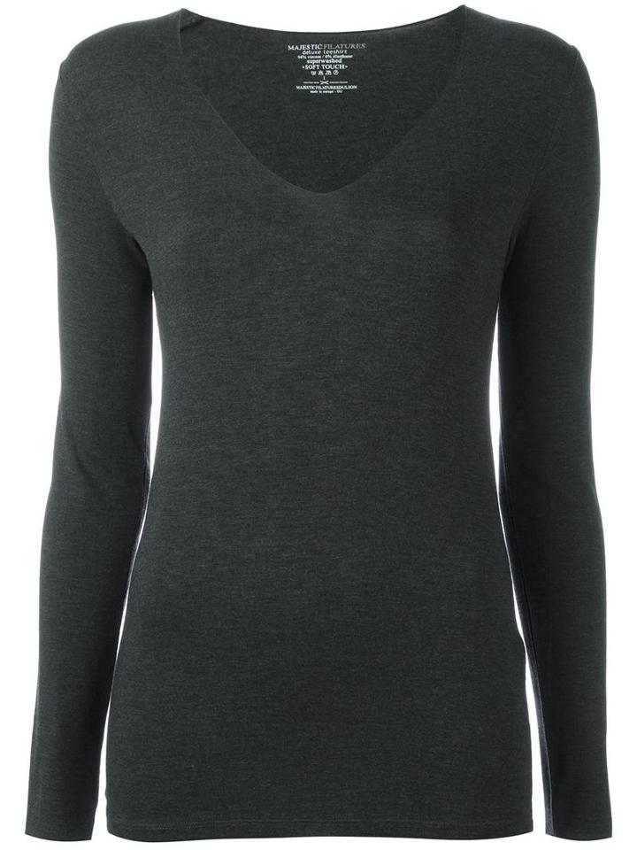 Majestic Filatures V-neck Longsleeved T-shirt, Women's, Size: 3, Grey, Spandex/elastane/viscose