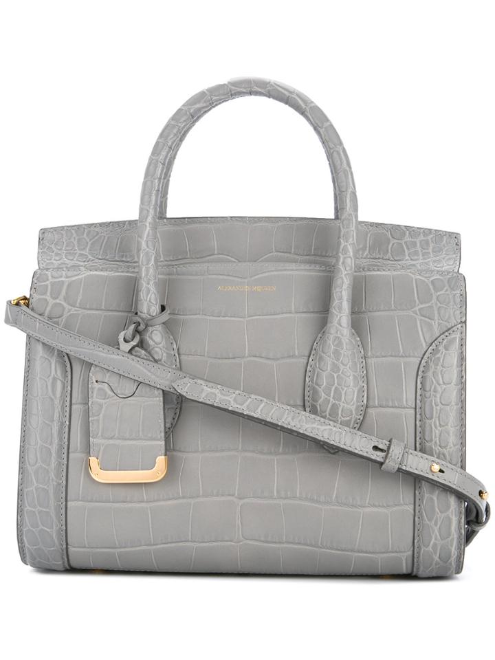 Alexander Mcqueen New Heroine Crocodile-embossed Shoulder Bag - Grey