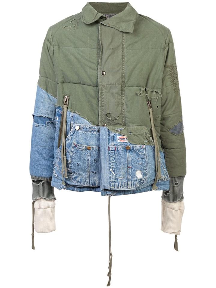 Greg Lauren Distressed Hooded Jacket - Green