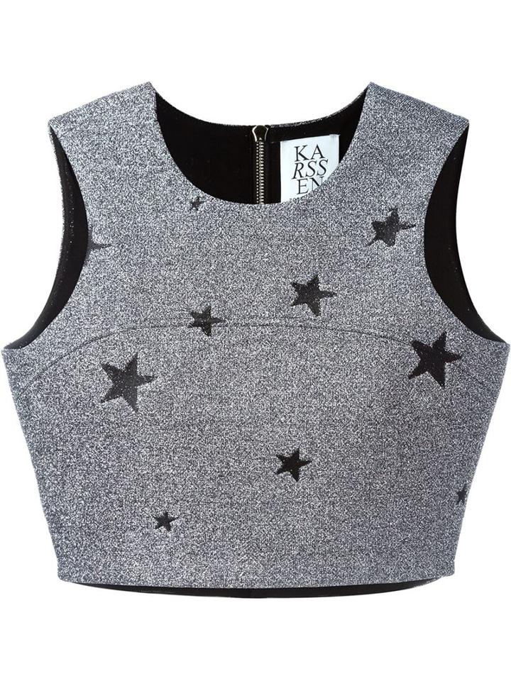 Zoe Karssen Embroidered Star Crop Top, Women's, Size: Xs, Grey, Polyamide/polyester
