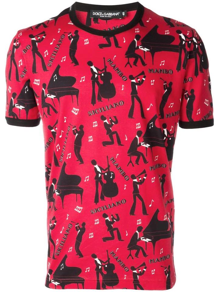 Dolce & Gabbana Musicians Print T-shirt, Men's, Size: 48, Red, Cotton