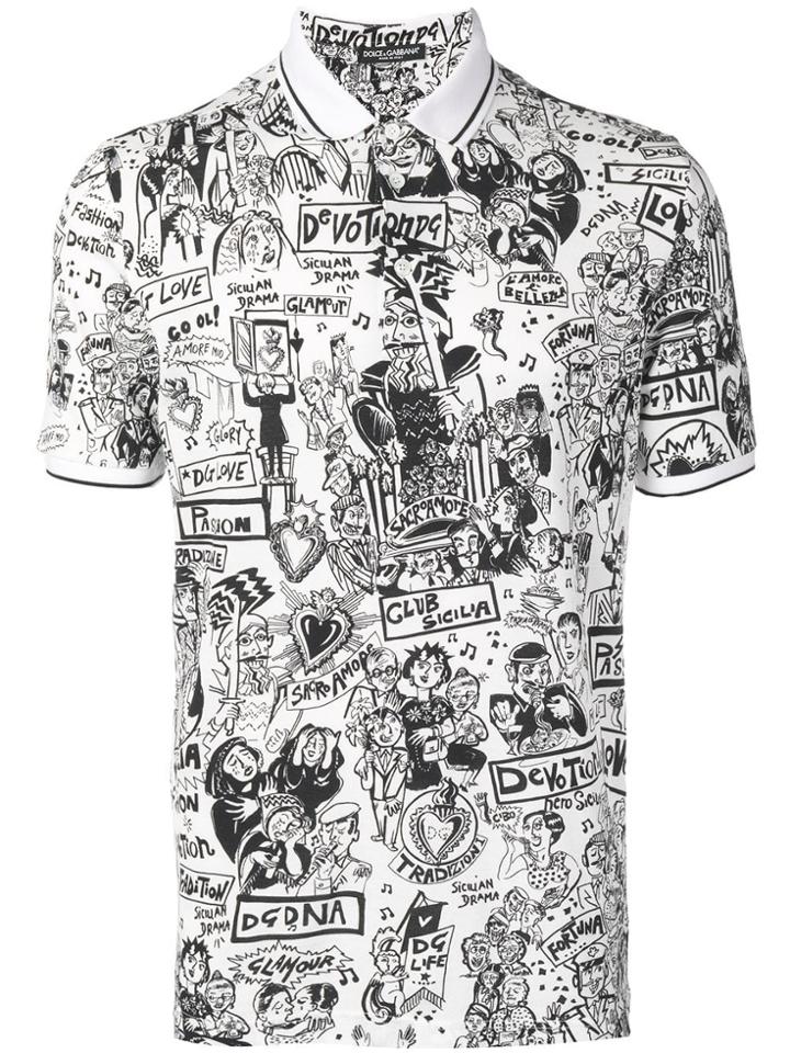 Dolce & Gabbana Cartoon Print Polo Shirt - White