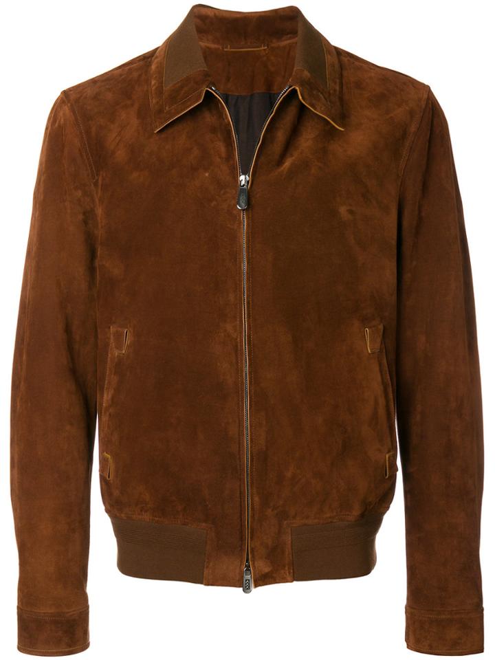 Ermenegildo Zegna Zipped Leather Jacket - Brown