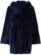 Drome Draped Back Hooded Coat, Women's, Size: Small, Blue, Lamb Skin/rabbit Fur