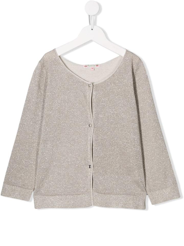 Bonpoint Teen Lamé Button Cardigan - Neutrals