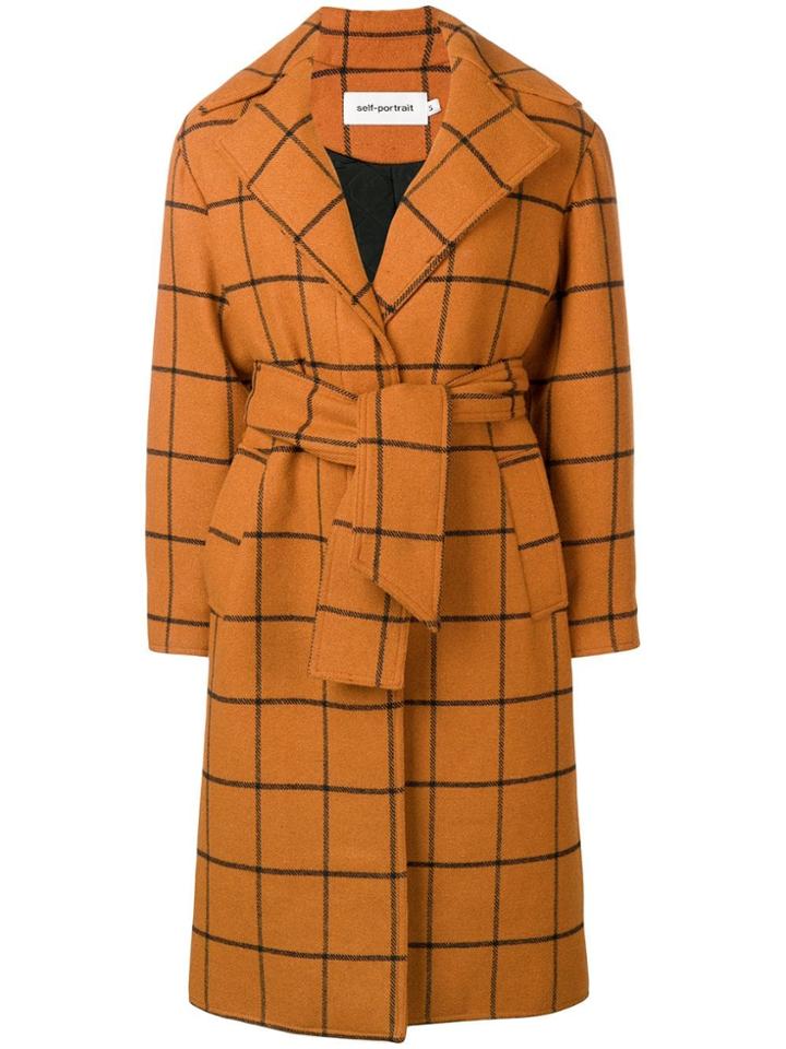 Self-portrait Large Check Coat - Brown