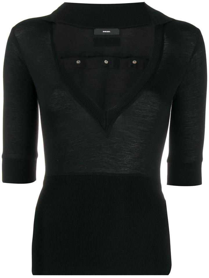 Diesel V-neck Polo Shirt - Black