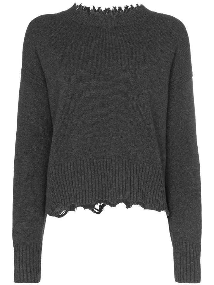 Helmut Lang Distressed Long Sleeve Wool-blend Jumper - Grey