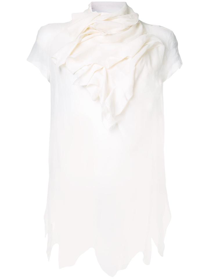 Aganovich Draped Neck Asymmetric Blouse - White