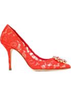 Dolce & Gabbana Bellucci Pumps, Women's, Size: 36, Red, Cotton/nylon/silk/goat Skin