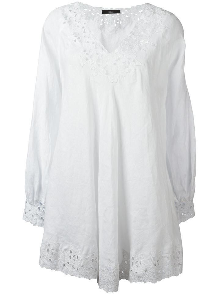 Steffen Schraut V-neck Tunic, Women's, Size: Medium, White, Linen/flax