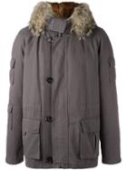 Yves Salomon Homme Inset Detail Parka Coat, Men's, Size: 46, Grey, Cotton/rabbit Fur/acrylic/coyote Fur