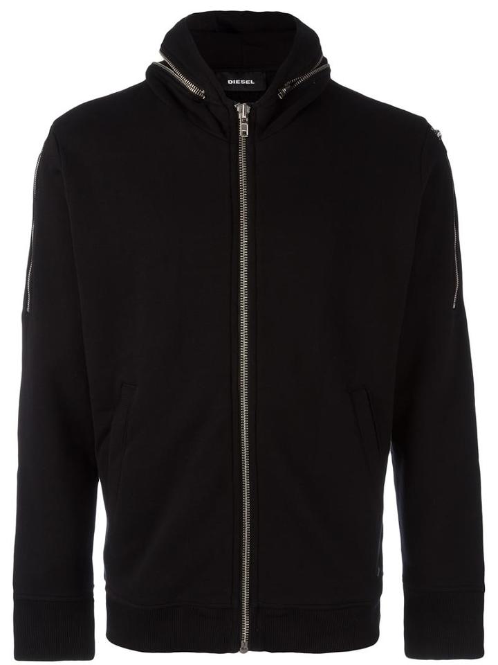 Diesel Zipped Hoodie, Men's, Size: Large, Black, Cotton/polyester