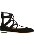 Aquazzura Holli Ballerinas, Women's, Size: 37.5, Black, Suede/leather