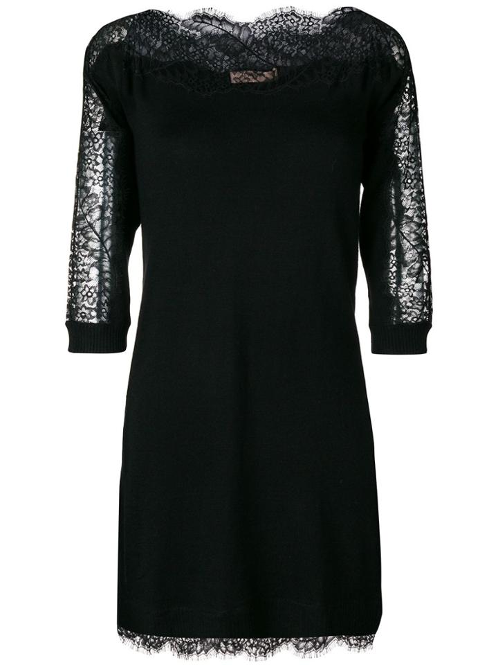 Twin-set Scalloped Lace Shift Dress - Black