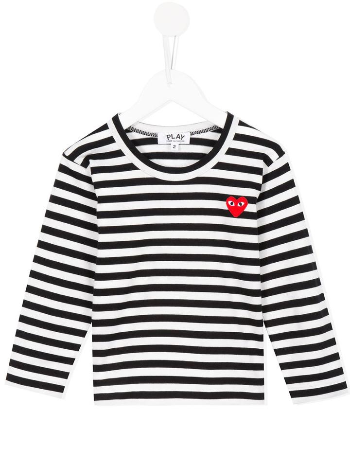 Comme Des Garçons Play Kids Striped Heart Logo T-shirt, Boy's, Size: 6 Yrs, White