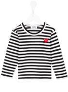 Comme Des Garçons Play Kids Striped Heart Logo T-shirt, Boy's, Size: 6 Yrs, White