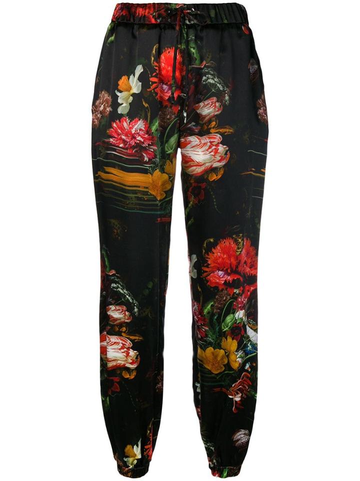 John Richmond Floral Print Tapered Trousers - Black