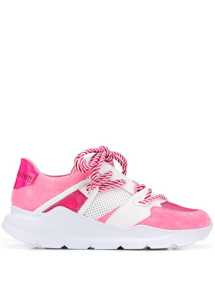 Leather Crown Border Line Sneakers - Pink