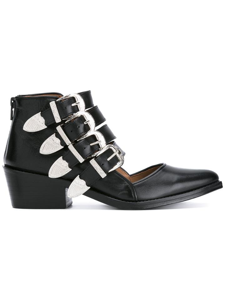Toga Pulla Buckle Strap Cut Out Ankle Boots - Black