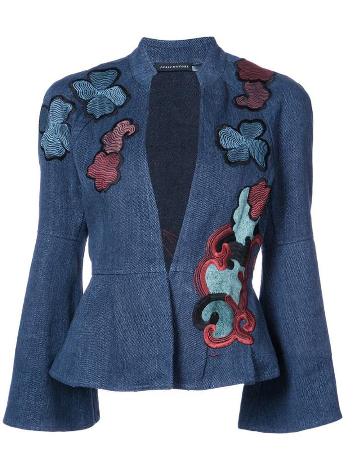Josie Natori Embroidered Peplum Jacket - Blue