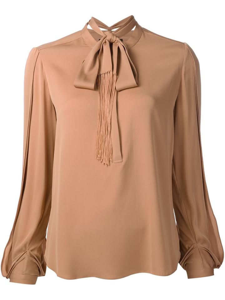 Kobi Halperin Tie Neck Blouse, Women's, Size: Small, Nude/neutrals, Silk/spandex/elastane