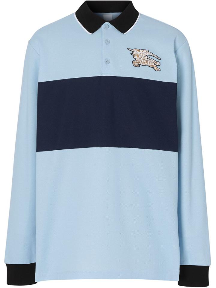 Burberry Long-sleeve Logo Graphic Cotton Piqué Polo Shirt - Blue