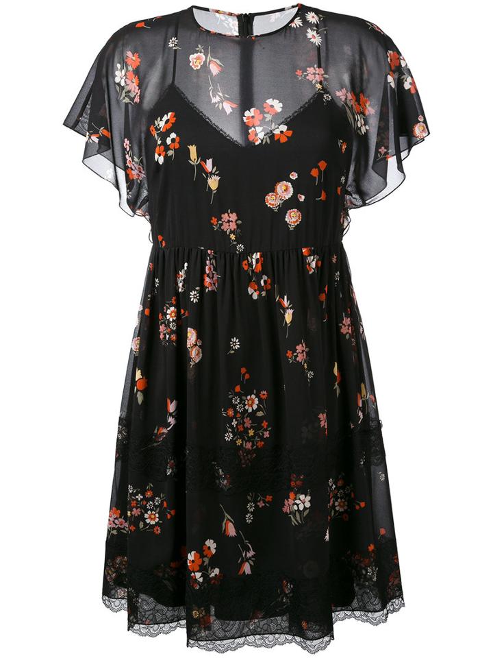Red Valentino Floral Print Sheer Dress, Women's, Size: 40, Black, Silk/spandex/elastane/polyamide